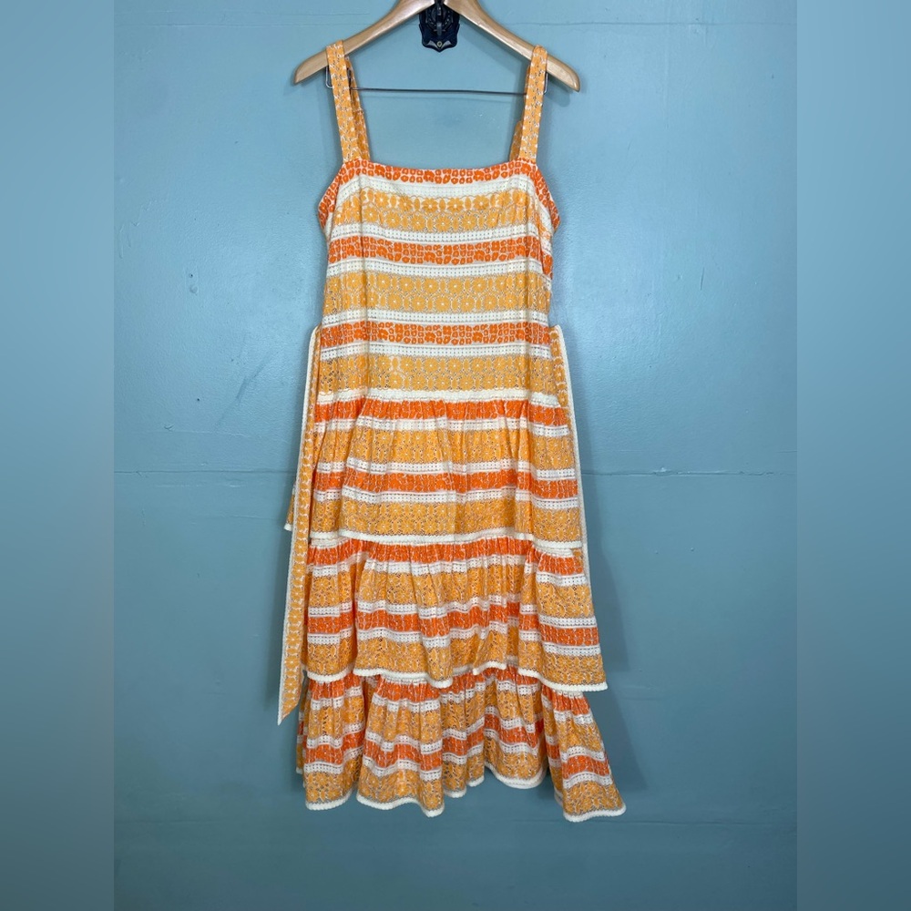 Zimmermann Jude Orange Tiered Lace‎ Floral Maxi Sun Dress Size 10 - Picture 2 of 8